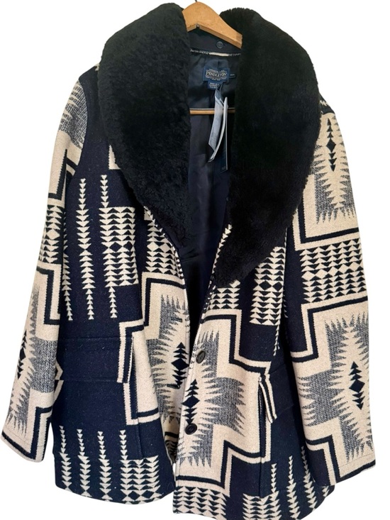 Pendleton Jackets & Blazers - Pendleton Harding Shearling Collar Wool Coat – Women’s XXL – Black/Cream Pattern
